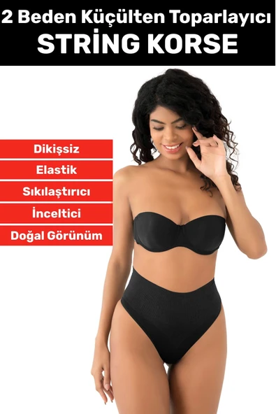 Özel Üretim İz Göstermez Kaymaz 2 Beden İncelten Sıkılaştırıcı Toparlayıcı Dikişsiz String Korse ürün görseli 1