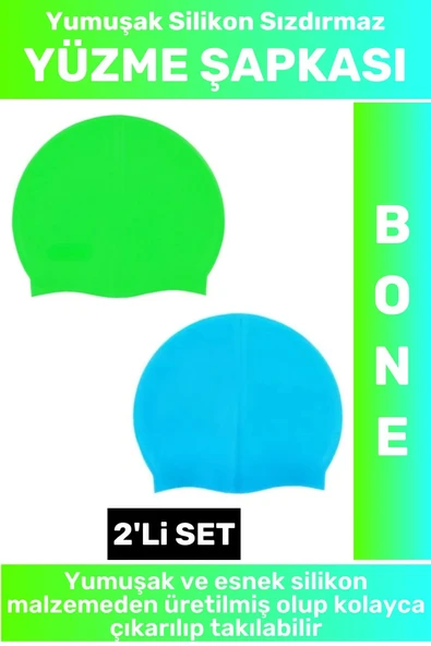 Özel Üretim Su Geçirmez Elastik Yumuşak Yüzücü Havuz Deniz Yüzme Şapkası Silikon Bone 2'Li SET ürün görseli 1
