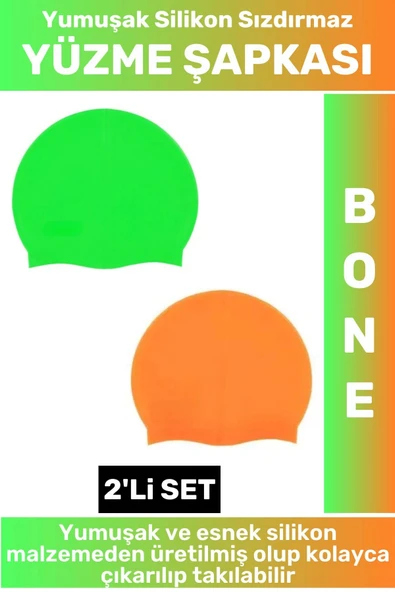 Özel Üretim Su Geçirmez Elastik Yumuşak Yüzücü Havuz Deniz Yüzme Şapkası Silikon Bone 2'Li SET ürün görseli 1