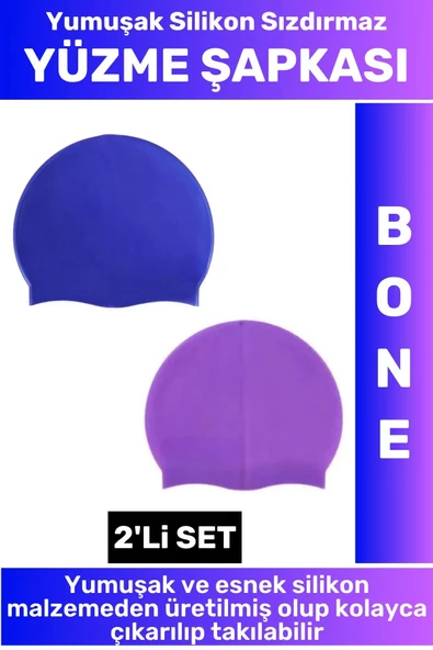 Özel Üretim Su Geçirmez Elastik Yumuşak Yüzücü Havuz Deniz Yüzme Şapkası Silikon Bone 2'Li SET ürün görseli 1