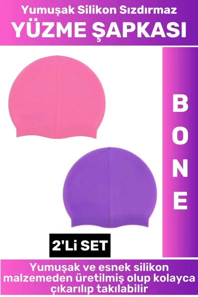 Özel Üretim Su Geçirmez Elastik Yumuşak Yüzücü Havuz Deniz Yüzme Şapkası Silikon Bone 2'Li SET ürün görseli 1