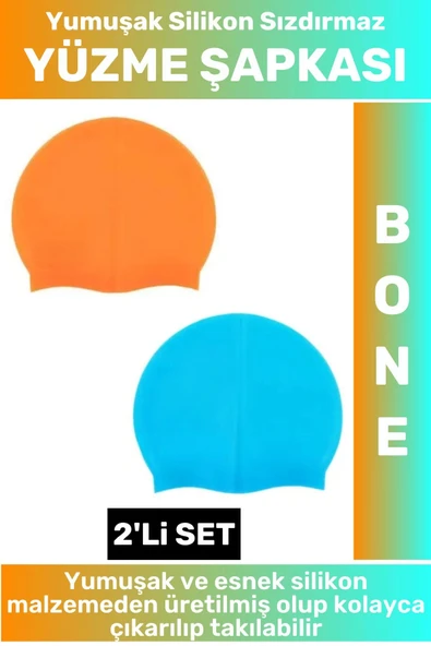 Özel Üretim Su Geçirmez Elastik Yumuşak Yüzücü Havuz Deniz Yüzme Şapkası Silikon Bone 2'Li SET ürün görseli 1