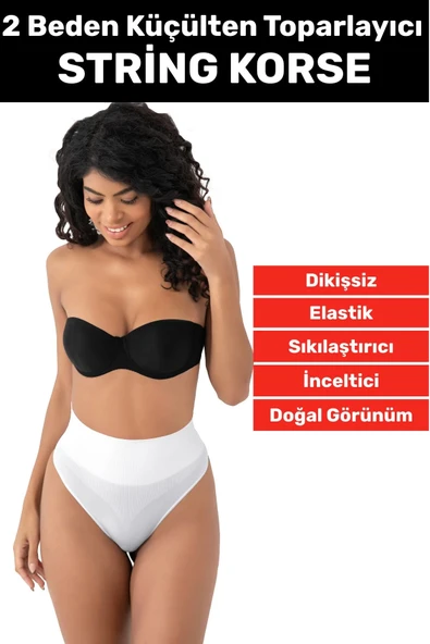 Özel Üretim İz Göstermez Kaymaz 2 Beden İncelten Sıkılaştırıcı Toparlayıcı Dikişsiz String Korse ürün görseli 1