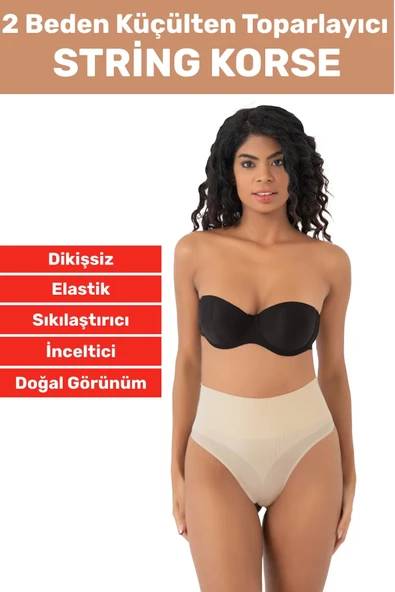 Özel Üretim İz Göstermez Kaymaz 2 Beden İncelten Sıkılaştırıcı Toparlayıcı Dikişsiz String Korse ürün görseli 1
