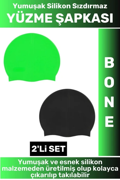 Özel Üretim Su Geçirmez Elastik Yumuşak Yüzücü Havuz Deniz Yüzme Şapkası Silikon Bone 2'Li SET ürün görseli 1