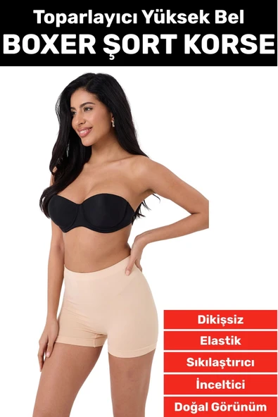 Özel Üretim İz Göstermez Yüksek Bel Sıkılaştırıcı İnceltici Toparlayıcı Dikişsiz Boxer Şort Korse ürün görseli 1