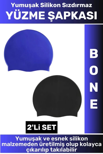 Özel Üretim Su Geçirmez Elastik Yumuşak Yüzücü Havuz Deniz Yüzme Şapkası Silikon Bone 2'Li SET ürün görseli 1