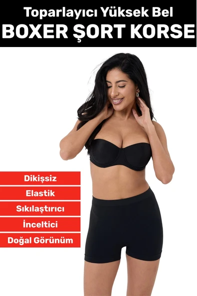 Özel Üretim İz Göstermez Yüksek Bel Sıkılaştırıcı İnceltici Toparlayıcı Dikişsiz Boxer Şort Korse ürün görseli 1