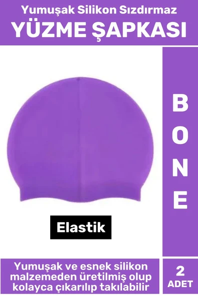 Özel Üretim Su Geçirmez Elastik Yüzücü Havuz Deniz Yüzme Şapkası Yumuşak Silikon Bone 2 Adet ürün görseli 1