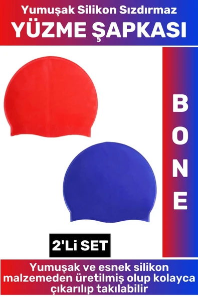 Özel Üretim Su Geçirmez Elastik Yumuşak Yüzücü Havuz Deniz Yüzme Şapkası Silikon Bone 2'Li SET ürün görseli 1