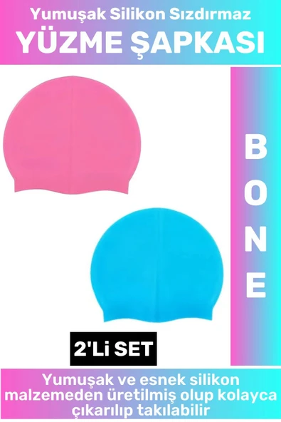 Özel Üretim Su Geçirmez Elastik Yumuşak Yüzücü Havuz Deniz Yüzme Şapkası Silikon Bone 2'Li SET ürün görseli 1