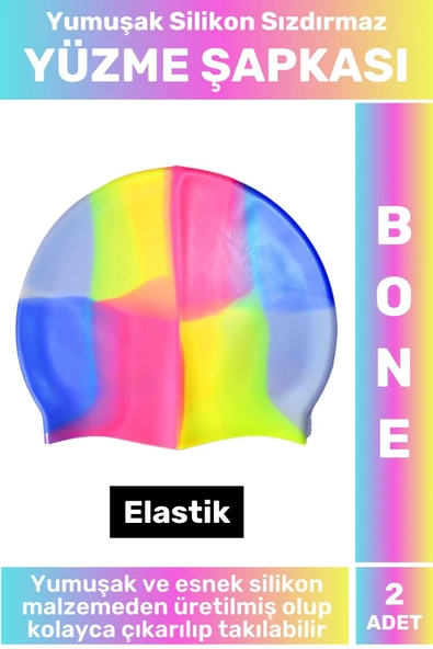Özel Üretim Su Geçirmez Elastik Yüzücü Havuz Deniz Yüzme Şapkası Yumuşak Silikon Bone 2 Adet ürün görseli 1