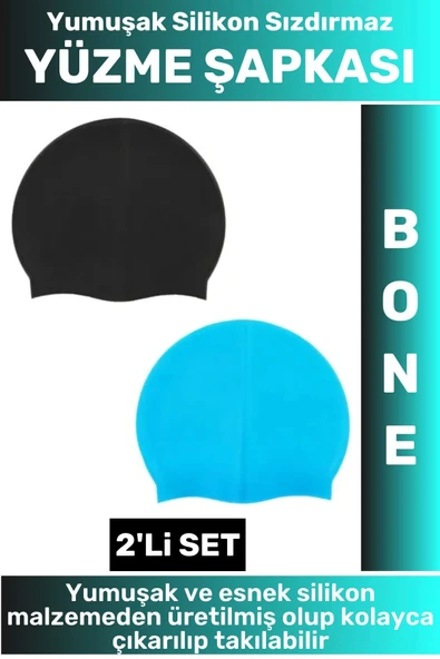 Özel Üretim Su Geçirmez Elastik Yumuşak Yüzücü Havuz Deniz Yüzme Şapkası Silikon Bone 2'Li SET ürün görseli 1