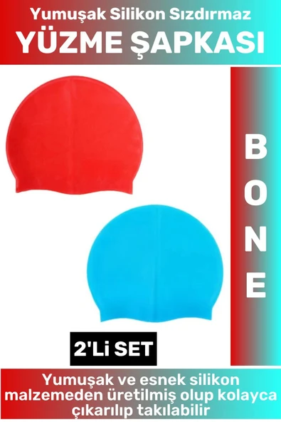 Özel Üretim Su Geçirmez Elastik Yumuşak Yüzücü Havuz Deniz Yüzme Şapkası Silikon Bone 2'Li SET ürün görseli 1