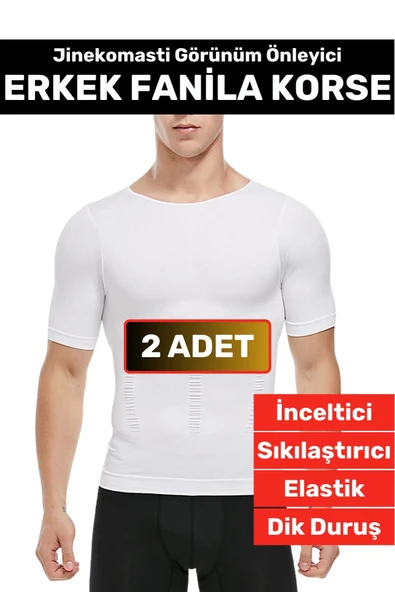 Özel Üretim Jinekomasti Dik Duruş Toparlayıcı Göbek Sıkılaştırıcı Elastik Erkek Fanila Korse 2 Adet ürün görseli 1