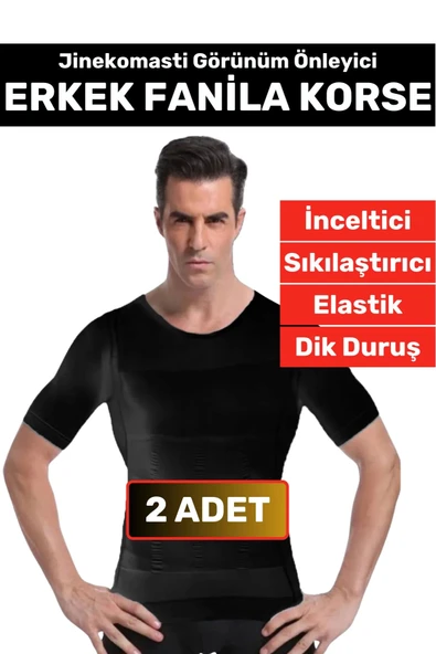 Özel Üretim Jinekomasti Dik Duruş Toparlayıcı Göbek Sıkılaştırıcı Elastik Erkek Fanila Korse 2 Adet ürün görseli 1