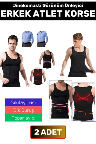 Özel Üretim Jinekomasti Dik Duruş Toparlayıcı Göbek Sıkılaştırıcı Elastik Erkek Atlet Korse 2 Adet ürün görseli 1