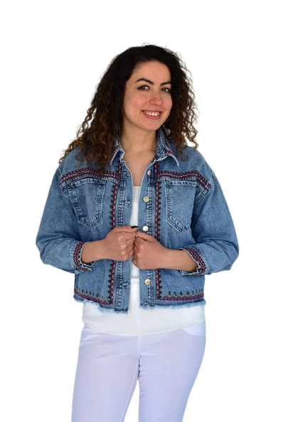 Kadın Nakışlı Kot Gömlek BGL-ST04245 ürün görseli 1