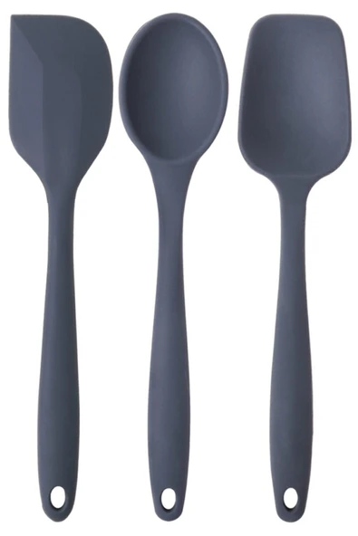 PinkRose  Büyük Boy Antrasit Silikon Spatula + Kaşık Set 3 lü ürün görseli 1