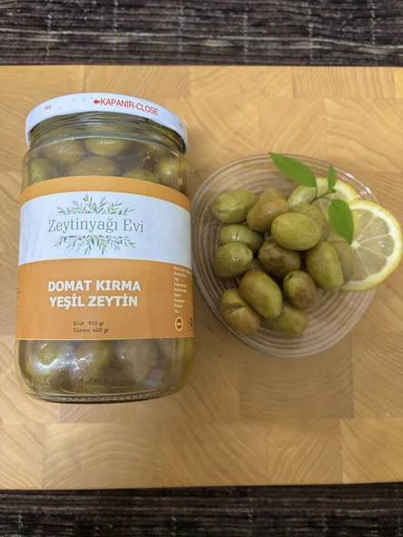 Yöresel Doğal Tatlandırma El Kırması Domat Sofralık Yeşil Zeytin İri Kalibre Cam Kavanoz 900 gram ürün görseli 1