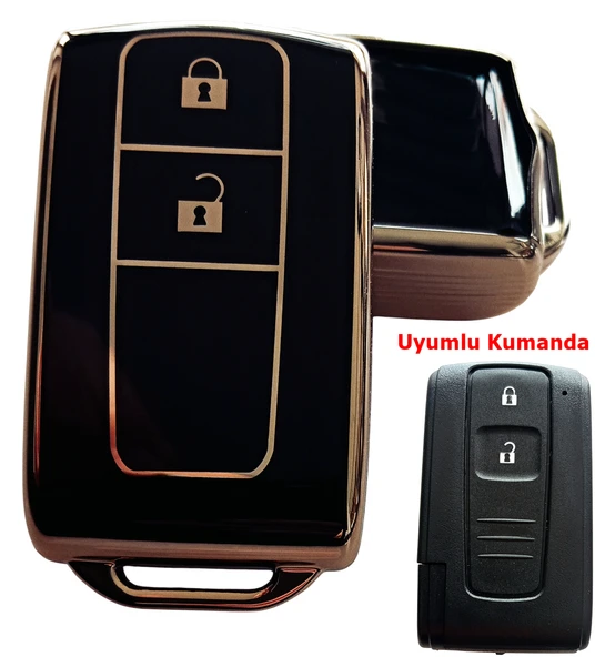 Toyota Corolla Verso Prius Subaru Uyumlu Kumanda Anahtar Kılıfı Oto Anahtarlık 2 Tuş Siyah Gold ürün görseli 1