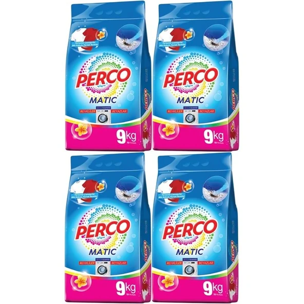 Perco Matik Toz Çamaşır Deterjanı 36KG Beyazlar ve Renkliler Tüm Çamaşırlar (288 Yıkama) (4PK*9KG) ürün görseli 1
