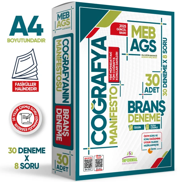 2025 MEB AGS Coğrafya Manifesto Branş Deneme PAKETİ 30lu (30x8) Fasikül SETİ Özgün Dijital Çözümlü ürün görseli 1