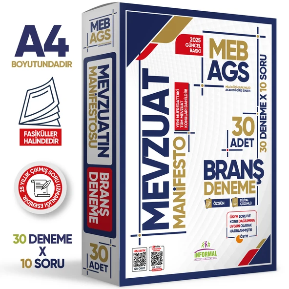2025 MEB AGS MEVZUAT Manifesto Branş Deneme PAKETİ 30lu (30x8) Fasikül SETİ Özgün Dijital Çözümlü ürün görseli 1