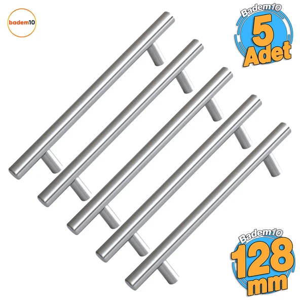 5 ADET RoseMary İnox Metal Kulp 128 mm ( 12.8 cm ) Mobilya Mutfak Çekmece Dolap Kapak Kulpu Kulbu ürün görseli 1