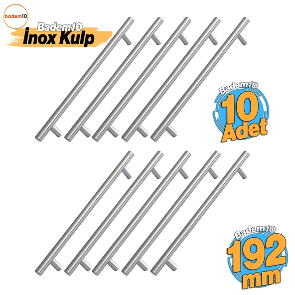 10 ADET RoseMary İnox Metal Kulp 192 mm ( 19.2 cm ) Mobilya Mutfak Çekmece Dolap Kapak Kulpu Kulbu ürün görseli 1