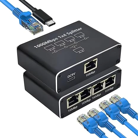 ETHERNET SPLİTTER 1X4 4 PORT ETHERNET ÇOKLAYICI 1000MBPS CAT5 CAT6 RJ45 KABLO ÇOKLAYICI ürün görseli 1