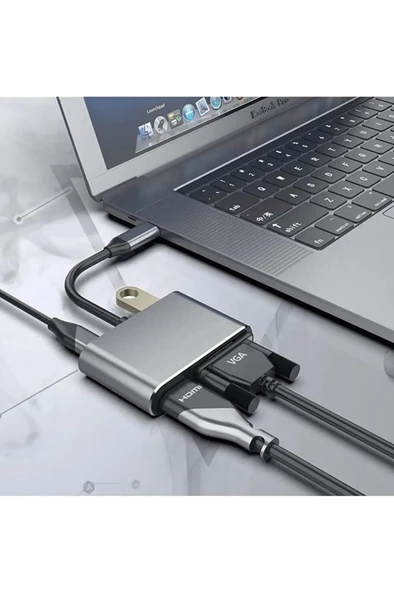 MACBOOK PRO AİR İPAD PRO AİR IPHONE 15 16 TYPE C HDMİ VGA USB 3.0 4 İN 1 ÇEVİRİCİ DÖNÜŞTÜRÜCÜ ADAPTÖR ürün görseli 1