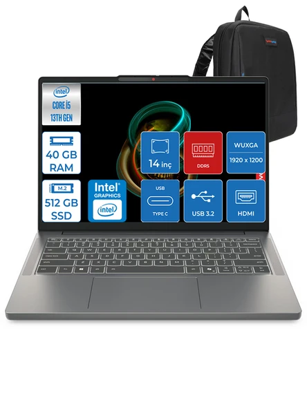 Lenovo Ideapad Slim 3 Intel Core I5 13420H 40GB Ddr5 512GB SSD Intel® UHD Graphics WIN11PRO 14" Wuxga IPS Taşınabilir Bilgisayar 3S15IRH10P09 + Zettaçanta ürün görseli 1