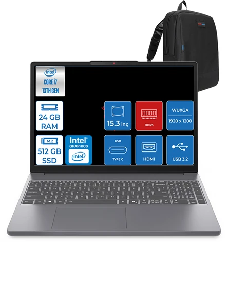 Lenovo Ideapad Slim 3 Core I7 13620H 24GB Ddr5 512GB SSD Intel® UHD Graphics WIN11PRO 15.3" Wuxga IPS Taşınabilir Bilgisayar 3S15IRH10P05 + Zettaçanta ürün görseli 1