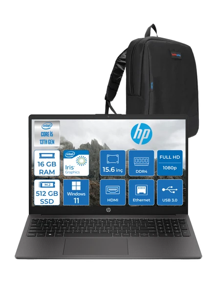 Hp 250 G10 Intel Core I5 1334U 16GB 512GB SSD Intel® Iris® Xᵉ Grafik Windows 11 Home 15.6" Taşınabilir Bilgisayar B2NC5ESH07 + Zetta Çanta ürün görseli 1