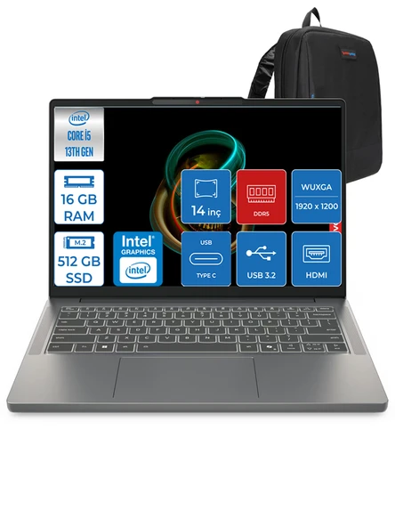 Lenovo Ideapad Slim 3 Intel Core I5 13420H 16GB Ddr5 512GB SSD Intel® UHD Graphics Freedos 14" Wuxga IPS Taşınabilir Bilgisayar 3S15IRH10F01 + Zettaçanta ürün görseli 1