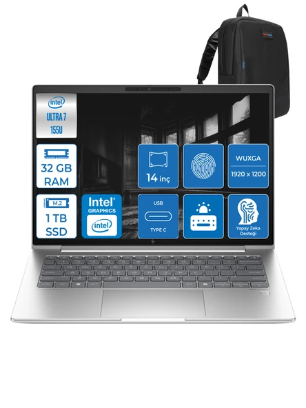 Hp Elitebook 640 G11 Ultra7 155U 32GB Ddr5 1tb SSD 14"' Fhd 400NIT Wuxga Freedos Taşınabilir Bilgisayar HA23E2EA09 + Zettaçanta ürün görseli 1