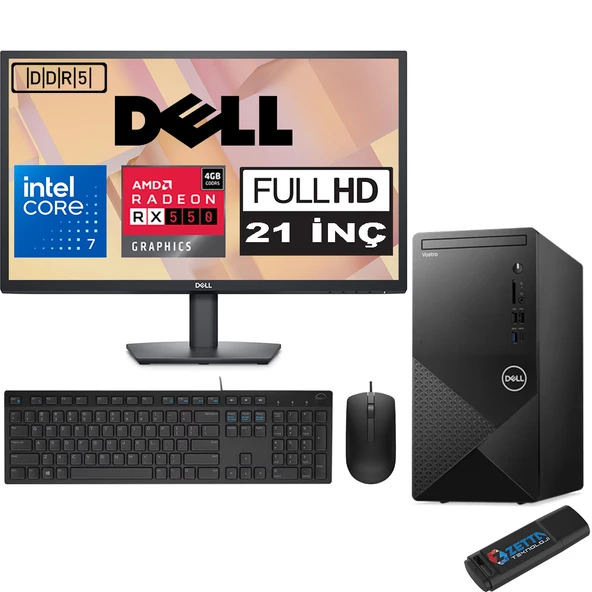 Dell Vostro 3030 mt Intel Core I7 12700 48GB Ddr5 512GB SSD 21.5" Fhd Windows 11 Pro Amd RX550-4GB Masaüstü Bilgisayar 21N3030I7RX550P22 + Zetta USB Bellek ürün görseli 1