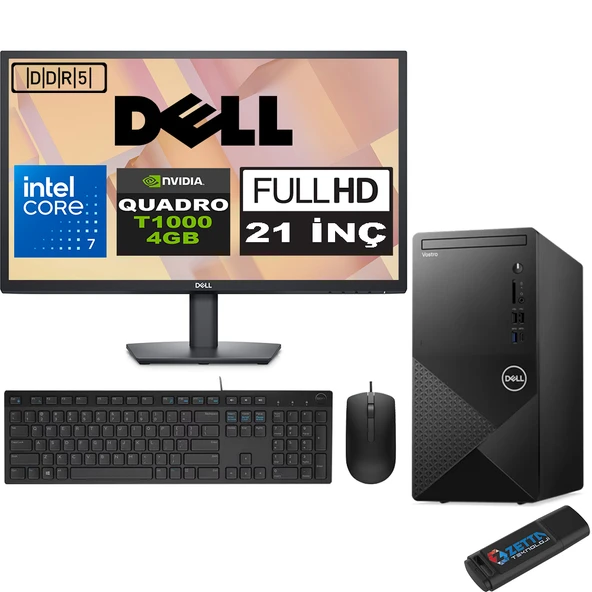 Dell Vostro 3030 mt Intel Core I7 12700 64GB Ddr5 4tb SSD 21.5" Fhd Ubuntu Quadro T1000-4GB Masaüstü Bilgisayar 21N3030I7T1000U30 + Zetta USB Bellek ürün görseli 1
