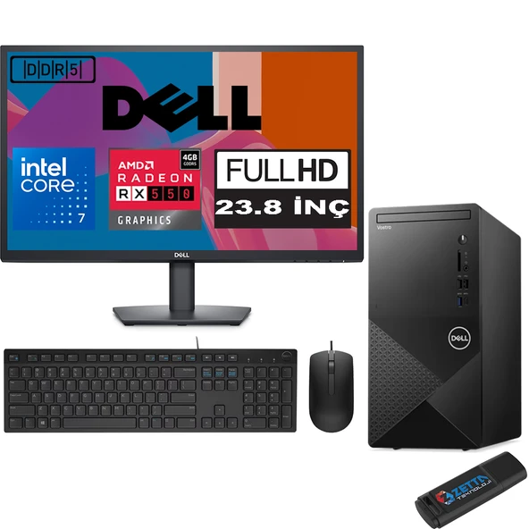 Dell Vostro 3030 mt Intel Core I7 12700 16GB Ddr5 1tb SSD 23.8" Fhd Windows 11 Home Amd RX550-4GB Masaüstü Bilgisayar 23N3030I7RX550H08 + Zetta USB Bellek ürün görseli 1