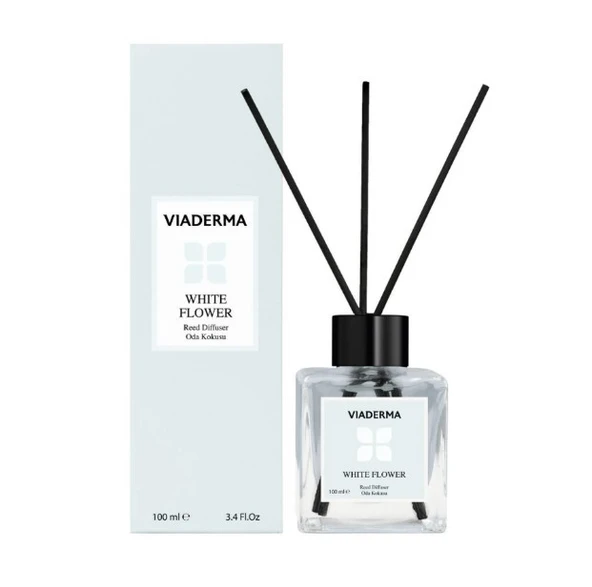 Viaderma Kare Şişe Beyaz Çiçek Esansı Bambu Çubuklu Oda Kokusu 100 ml ürün görseli 1