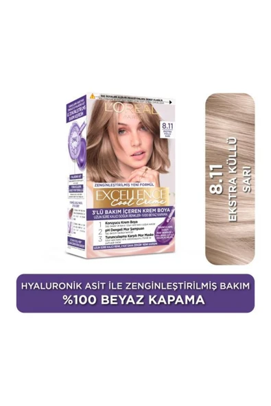 LOREAL EXCELLENCE KİT SAÇ BOYASI-8,11 ekstra küllü sarı ürün görseli 1