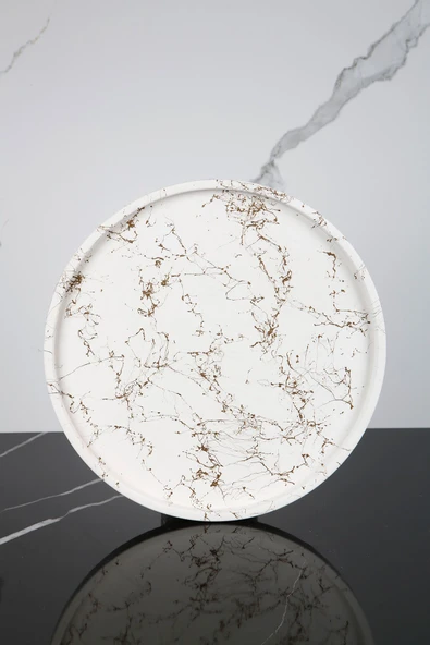 Betonmall Mermer Desenli Sunum Tepsisi Yuvarlak Sunum Tabağı Sunumluk 28 Cm ürün görseli 1