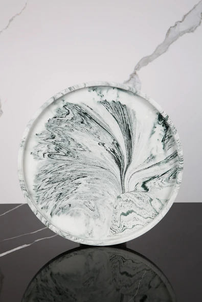 Betonmall Mermer Desenli Sunum Tepsisi Yuvarlak Sunum Tabağı Sunumluk 28 Cm ürün görseli 1