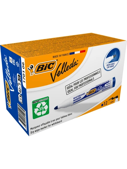 Bic 1701 Velleda Eco Yuvarlak Uçlu Beyaz Tahta Kalemi Mavi 12'li Kutu ürün görseli 1