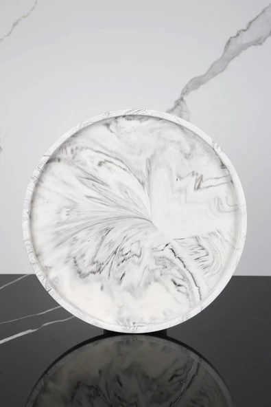 Betonmall Mermer Desenli Sunum Tepsisi Yuvarlak Sunum Tabağı Sunumluk 28 Cm ürün görseli 1
