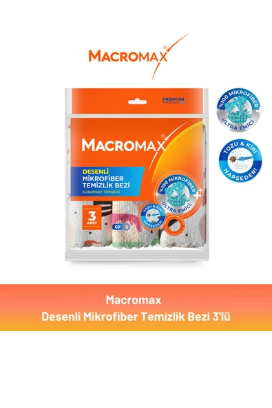 Macromax Desenli Mikrofiber Temizlik Bezi 3'lü ürün görseli 1