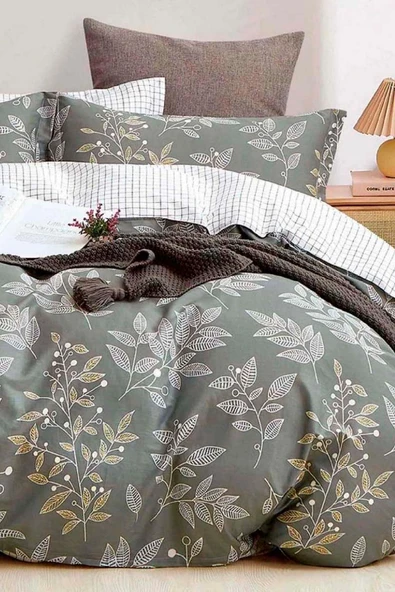 Upstyle Kolay Ütülenir Nevresim Takımı Çift Kişilik Line Leaf Zümrüt Yeşili ürün görseli 1