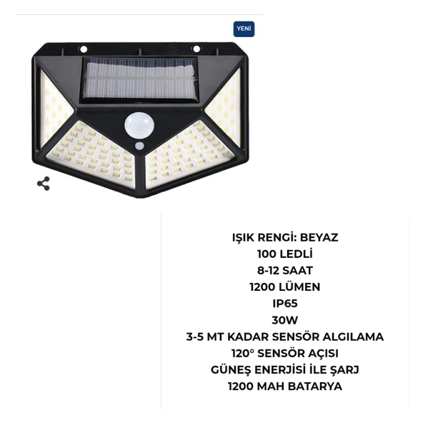 100 LED'li SOLAR APLİK ürün görseli 1