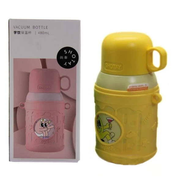 Shotay Cartoon Çelik Termos Matara Çocuk 480Ml Sarı ürün görseli 1